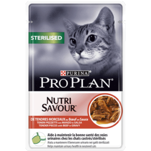 NUTRISAVOUR® EN SAUCE AU BOEUF POUR CHAT STERILISE - PURINA PRO PLAN